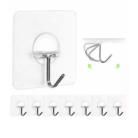 JINSHUNFA Wall Hooks 13lbMax Transparent Reusable Seamless Hooks Waterproof - Picture 1 of 7